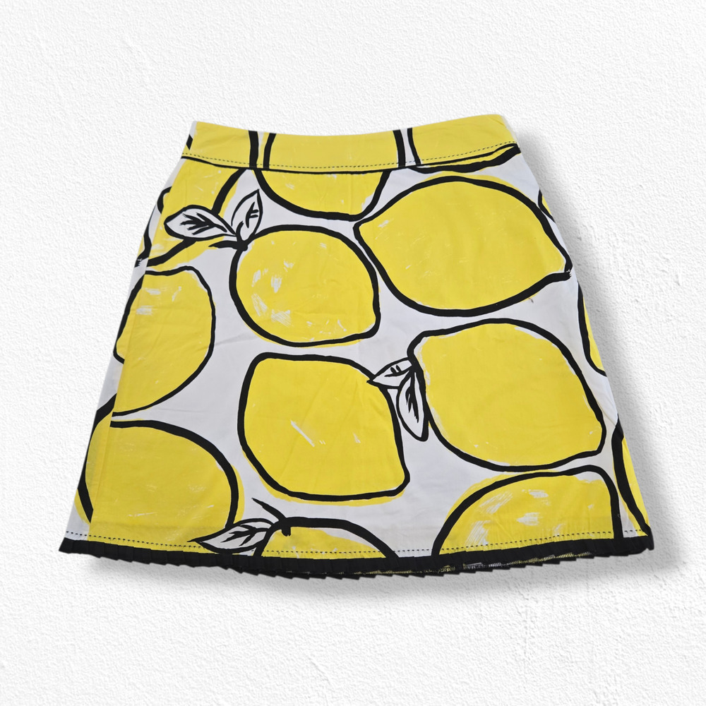 Y2K Vintage Anthropologie Odille Yellow Lemon Print Cotton A-Line Skirt Size 12 - Picture 2 of 9